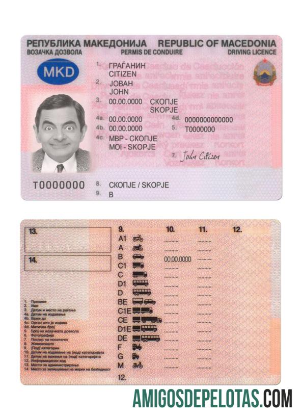 Carta de condução da Macedónia exemplo